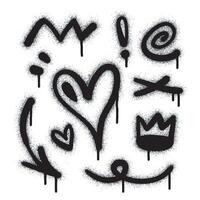 Collection of graffiti image symbols. Spray painted graffiti pattern with question marks, arrows, crowns, stars, skulls, fences and fists. Spray paint element. Street art style illustration vector