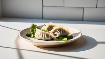 A plate with dumplings on it photo