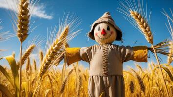 Scarecrow in wheat field photo
