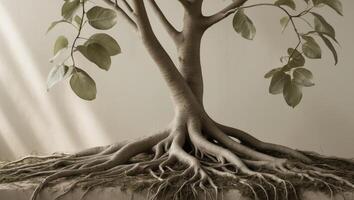 A tree with roots on a white surface photo