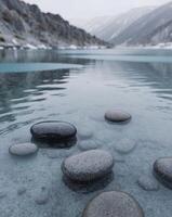 A lake with rocks in it photo