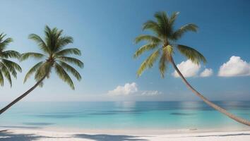 Two palm trees on a beach with clear water photo