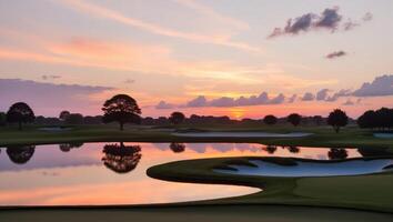 The sun sets over the golf course at the pga national photo