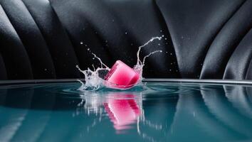 A pink object is splashing into water photo