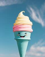 A colorful ice cream cone with a smiling face photo