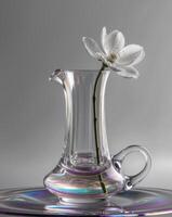 A clear glass vase with a white flower in it photo