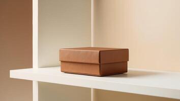 A small brown box sitting on a shelf photo