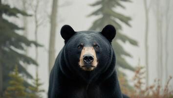 A black bear is sitting in the woods photo