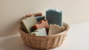 A basket filled with different types of soap photo