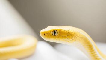 A yellow snake with white stripes on its body photo