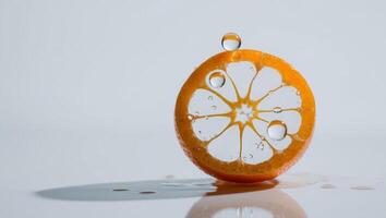 An orange slice with water droplets on it photo