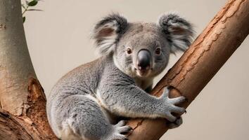 A koala is sitting on a tree branch photo