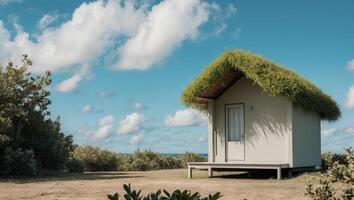 A small hut with grass on top photo