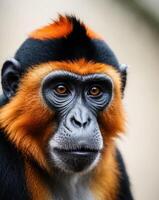 A close up of a monkey with orange and black hair photo