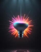 A light bulb with colorful light coming out of it photo