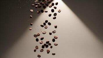Coffee beans falling from the light source photo