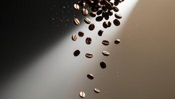 Coffee beans falling from the light source photo