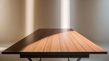 A table with a light shining on it photo