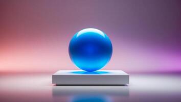A blue sphere on a stand in front of a bright light photo