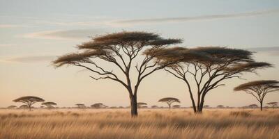 A group of trees in the middle of a field photo
