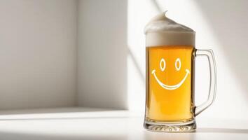 A beer mug with a smiley face drawn on it photo