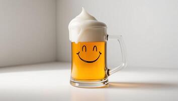 A beer mug with a smiley face drawn on it photo