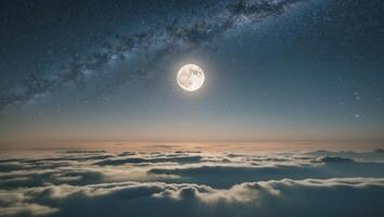 The milky way and the moon over the clouds photo
