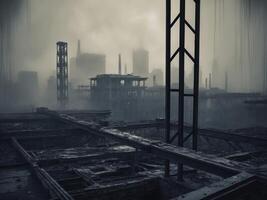 A dark and gloomy cityscape with a lot of construction photo