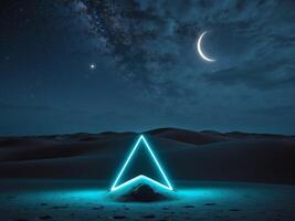 A neon sign in the desert with a crescent moon photo