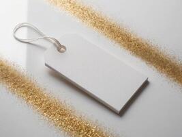 White price tag on a golden background photo