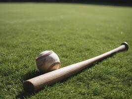 Baseball and bat on the grass photo