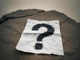 Question mark on paper on rock background photo