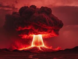 A large mushroom cloud erupting from the ground photo