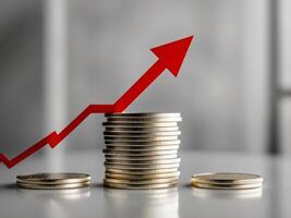 A stack of coins with an upward arrow photo