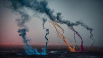 Colorful smoke is blowing in the air photo