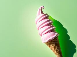 An ice cream cone with pink frosting on top photo