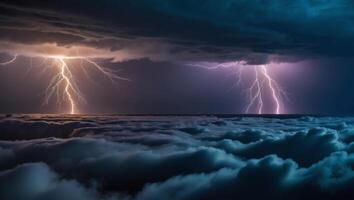 Two lightning bolts over the clouds photo
