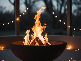 A fire pit with lights on it photo