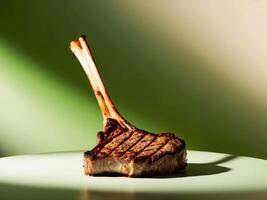 A steak on a plate with a long fork photo