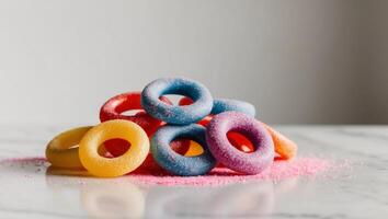 A pile of colorful rings sitting on a table photo