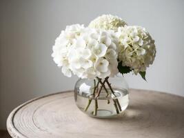White hydrangea in a glass vase photo