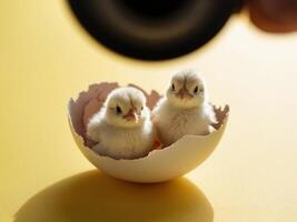 Two baby chicks in an egg shell photo