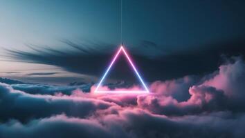 A neon triangle in the sky above clouds photo