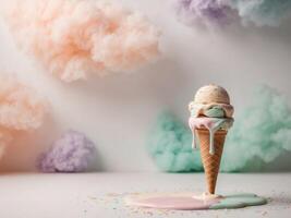 Ice cream cone with colorful sprinkles on a white background photo