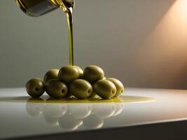 Olives being poured into a glass photo