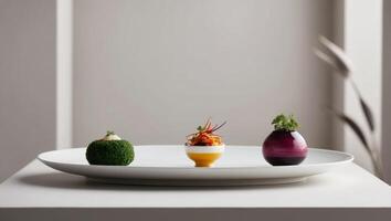 Three small dishes on a white plate photo