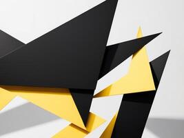 A black and yellow abstract sculpture with black and yellow triangles photo