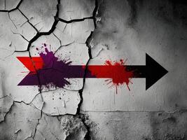 Two arrows pointing in opposite directions on a cracked wall photo