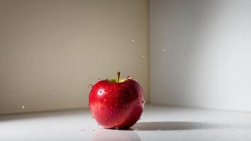 An apple is being splashed with water photo