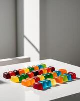 A table with many different colored gummy bears photo
